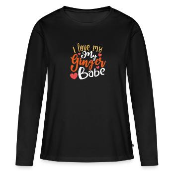 Roux Gingembre Cheveux Roux Drôle Gingembre Cheveux - T-shirt manches longues Premium bio Femme - noir - Devant - Julia (174cm)