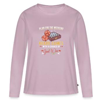 Vin Jeux de société Jeu d’échecs Jeu de société Jeu d’argent - T-shirt manches longues Premium bio Femme - rose poudré - Devant - Julia (174cm)