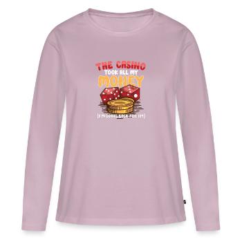 Poker Casino Joueur de Poker Jeu Roulette Cadeau - T-shirt manches longues Premium bio Femme - rose poudré - Devant - Julia (174cm)