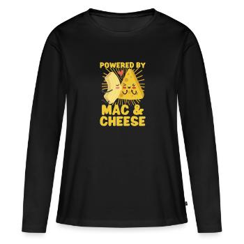 MAC AND CHEESE GIFT: powered by mac & cheese - Frauen Premium Bio Langarmshirt - Schwarz - Vorne - Julia (174cm)