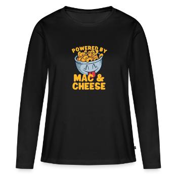 MAC AND CHEESE GIFT: powered by mac & cheese - Frauen Premium Bio Langarmshirt - Schwarz - Vorne - Julia (174cm)