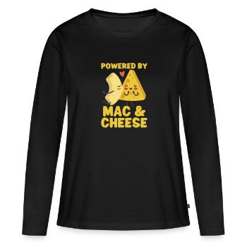 MAC AND CHEESE GIFT: powered by mac & cheese - Frauen Premium Bio Langarmshirt - Schwarz - Vorne - Julia (174cm)