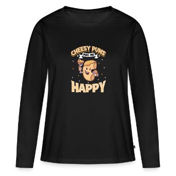MAC AND CHEESE GIFT: powered by mac & cheese - Frauen Premium Bio Langarmshirt - Schwarz - Vorne - Julia (174cm)