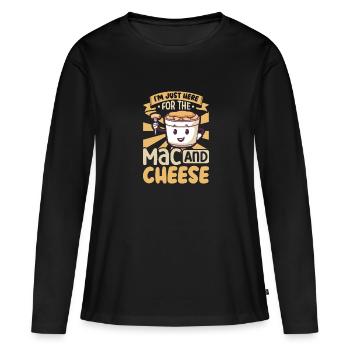 MAC AND CHEESE GIFT: powered by mac & cheese - Frauen Premium Bio Langarmshirt - Schwarz - Vorne - Julia (174cm)