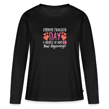 Jour du transfert d’embryons FIV fécondation in vitro - T-shirt manches longues Premium bio Femme - noir - Devant - Julia (174cm)