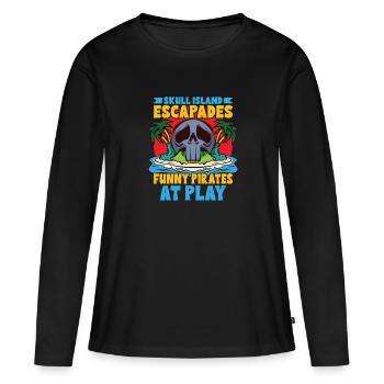 Drôle d’horreur Pirate Bateau Pirate Capitaine Pirate - T-shirt manches longues Premium bio Femme - noir - Devant - Julia (174cm)