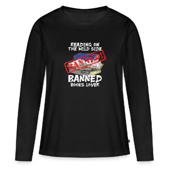 Lire des livres interdits. Lire des livres interdits. - T-shirt manches longues Premium bio Femme - noir - Devant - Julia (174cm)