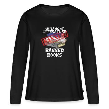 Lire des livres interdits. Lire des livres interdits. - T-shirt manches longues Premium bio Femme - noir - Devant - Julia (174cm)
