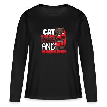 Cat Boxing Ring Boxer Gloves Boxing Fighter - Women's Premium Organic Long Sleeve Shirt - black - Front - Julia (174cm)