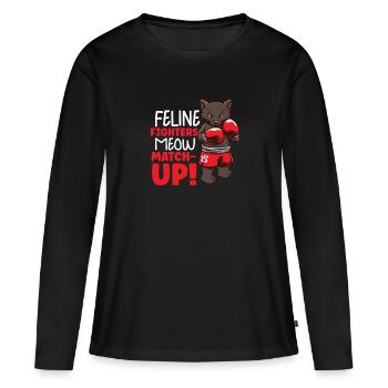 Cat Boxing Ring Boxer Gloves Boxing Fighter - Women's Premium Organic Long Sleeve Shirt - black - Front - Julia (174cm)
