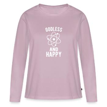 Athée, Athéisme, Anti-religion, Sécurité, - T-shirt manches longues Premium bio Femme - rose poudré - Devant - Julia (174cm)