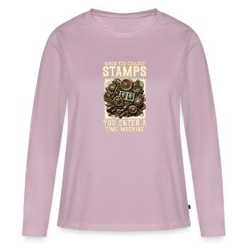 Philatélie Philatéliste philatéliste philatélique - T-shirt manches longues Premium bio Femme - rose poudré - Devant - Julia (174cm)
