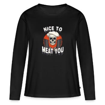 Coupe-viande Boucher Horreur Squelette Gore - T-shirt manches longues Premium bio Femme - noir - Devant - Julia (174cm)