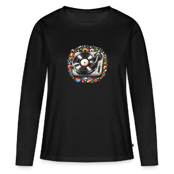 Disques vinyles Lp Collectionneurs Amateurs de disques - T-shirt manches longues Premium bio Femme - noir - Devant - Julia (174cm)