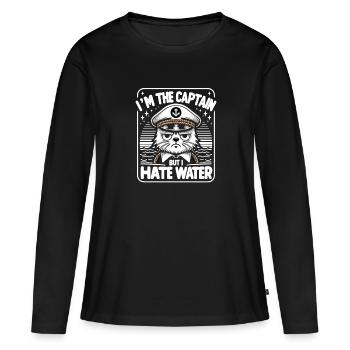 Canotage Papa Capitaine de bateau Ponton Marin Croisière - T-shirt manches longues Premium bio Femme - noir - Devant - Julia (174cm)