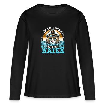 Canotage Papa Capitaine de bateau Ponton Marin Croisière - T-shirt manches longues Premium bio Femme - noir - Devant - Julia (174cm)