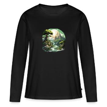 Von der Natur inspirierte landschaftliche Kunst - Frauen Premium Bio Langarmshirt - Schwarz - Vorne - Julia (174cm)