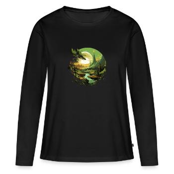 Von der Natur inspirierte landschaftliche Kunst - Frauen Premium Bio Langarmshirt - Schwarz - Vorne - Julia (174cm)