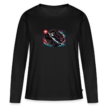 Chat, Astronaute, Astronomie, Système Solaire Externe - T-shirt manches longues Premium bio Femme - noir - Devant - Julia (174cm)