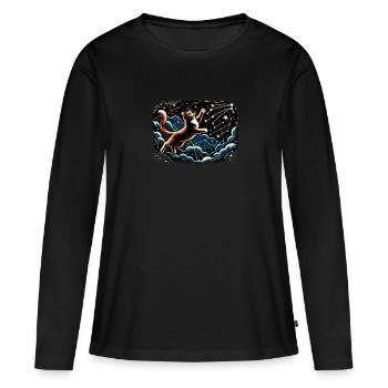 Chat, Astronaute, Astronomie, Système Solaire Externe - T-shirt manches longues Premium bio Femme - noir - Devant - Julia (174cm)