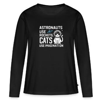Chat, Astronaute, Astronomie, Système Solaire Externe - T-shirt manches longues Premium bio Femme - noir - Devant - Julia (174cm)