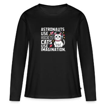 Chat, Astronaute, Astronomie, Système Solaire Externe - T-shirt manches longues Premium bio Femme - noir - Devant - Julia (174cm)