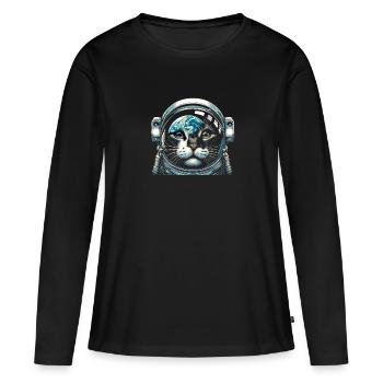 Chat, Astronaute, Astronomie, Système Solaire Externe - T-shirt manches longues Premium bio Femme - noir - Devant - Julia (174cm)