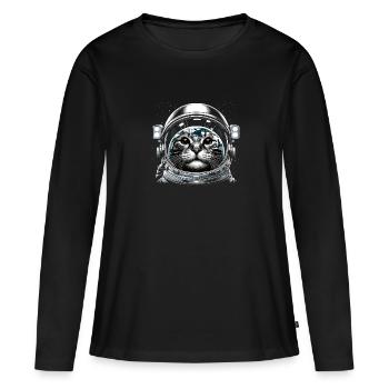 Chat, Astronaute, Astronomie, Système Solaire Externe - T-shirt manches longues Premium bio Femme - noir - Devant - Julia (174cm)