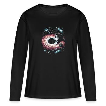 Chat, Astronaute, Astronomie, Système Solaire Externe - T-shirt manches longues Premium bio Femme - noir - Devant - Julia (174cm)