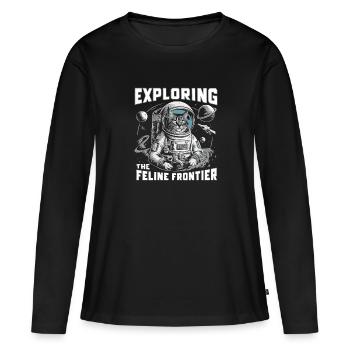 Chat, Astronaute, Astronomie, Système Solaire Externe - T-shirt manches longues Premium bio Femme - noir - Devant - Julia (174cm)