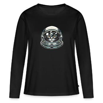 Chat, Astronaute, Astronomie, Système Solaire Externe - T-shirt manches longues Premium bio Femme - noir - Devant - Julia (174cm)
