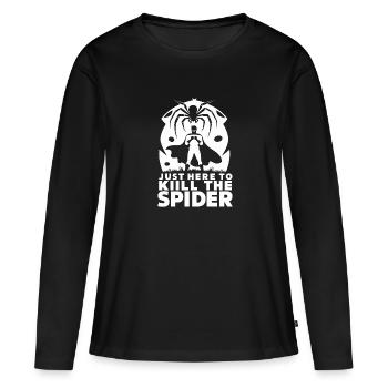 Sensibilisation à l’arachnophobie drôle, phobie des araignées - T-shirt manches longues Premium bio Femme - noir - Devant - Julia (174cm)