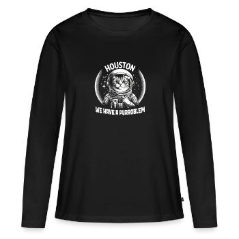Chat, Astronaute, Astronomie, Système Solaire Externe - T-shirt manches longues Premium bio Femme - noir - Devant - Julia (174cm)