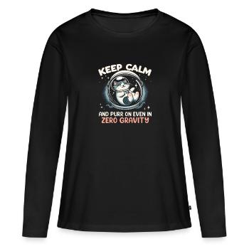 Chat, Astronaute, Astronomie, Système Solaire Externe - T-shirt manches longues Premium bio Femme - noir - Devant - Julia (174cm)