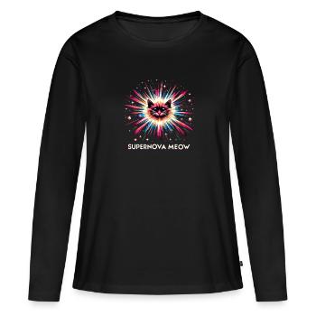 Chat, Astronaute, Astronomie, Système Solaire Externe - T-shirt manches longues Premium bio Femme - noir - Devant - Julia (174cm)