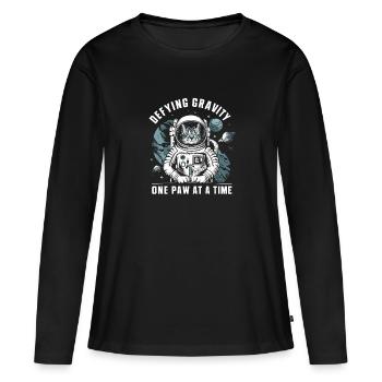 Chat, Astronaute, Astronomie, Système Solaire Externe - T-shirt manches longues Premium bio Femme - noir - Devant - Julia (174cm)