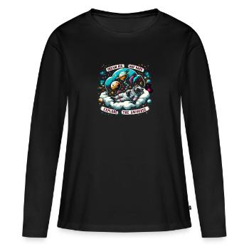 Chat, Astronaute, Astronomie, Système Solaire Externe - T-shirt manches longues Premium bio Femme - noir - Devant - Julia (174cm)