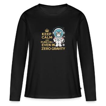 Chat, Astronaute, Astronomie, Système Solaire Externe - T-shirt manches longues Premium bio Femme - noir - Devant - Julia (174cm)