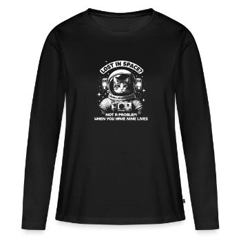 Chat, Astronaute, Astronomie, Système Solaire Externe - T-shirt manches longues Premium bio Femme - noir - Devant - Julia (174cm)