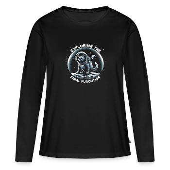 Chat, Astronaute, Astronomie, Système Solaire Externe - T-shirt manches longues Premium bio Femme - noir - Devant - Julia (174cm)