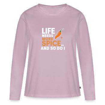 Amateurs de cuisine épicée, Chili Peppers Chef - T-shirt manches longues Premium bio Femme - rose poudré - Devant - Julia (174cm)