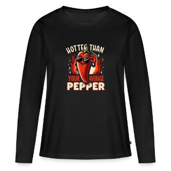 Amateur de cuisine épicée, chef des Chili Peppers - T-shirt manches longues Premium bio Femme - noir - Devant - Julia (174cm)