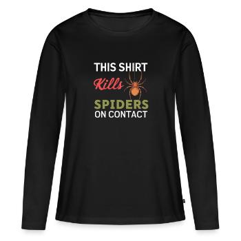 Sensibilisation à l’arachnophobie drôle, phobie des araignées - T-shirt manches longues Premium bio Femme - noir - Devant - Julia (174cm)