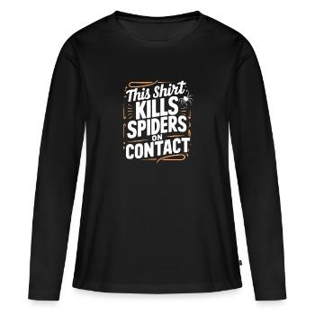 Sensibilisation à l’arachnophobie drôle, phobie des araignées - T-shirt manches longues Premium bio Femme - noir - Devant - Julia (174cm)