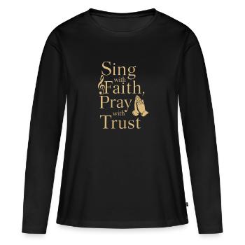 Musique chorale Chant religieux Musique confessionnelle - T-shirt manches longues Premium bio Femme - noir - Devant - Julia (174cm)