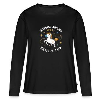 Guérison par l’équithérapie et - T-shirt manches longues Premium bio Femme - noir - Devant - Julia (174cm)