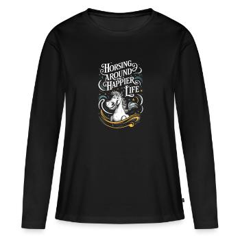 Guérison par l’équithérapie et - T-shirt manches longues Premium bio Femme - noir - Devant - Julia (174cm)