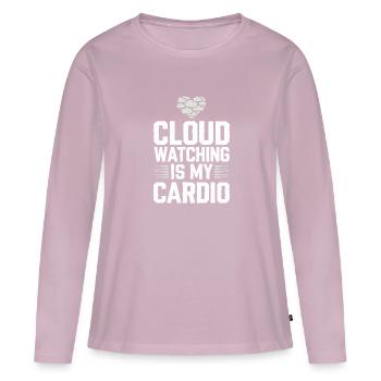 Vue nuageuse, Ciel relaxant, Rêveur - T-shirt manches longues Premium bio Femme - rose poudré - Devant - Julia (174cm)