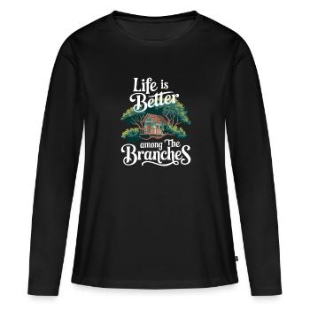 Constructeur de cabanes dans les arbres Construction de cabane dans les arbres - T-shirt manches longues Premium bio Femme - noir - Devant - Julia (174cm)