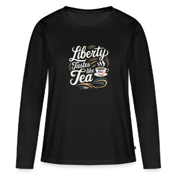 Boston Tea 1773 Révolution américaine Historique - T-shirt manches longues Premium bio Femme - noir - Devant - Julia (174cm)